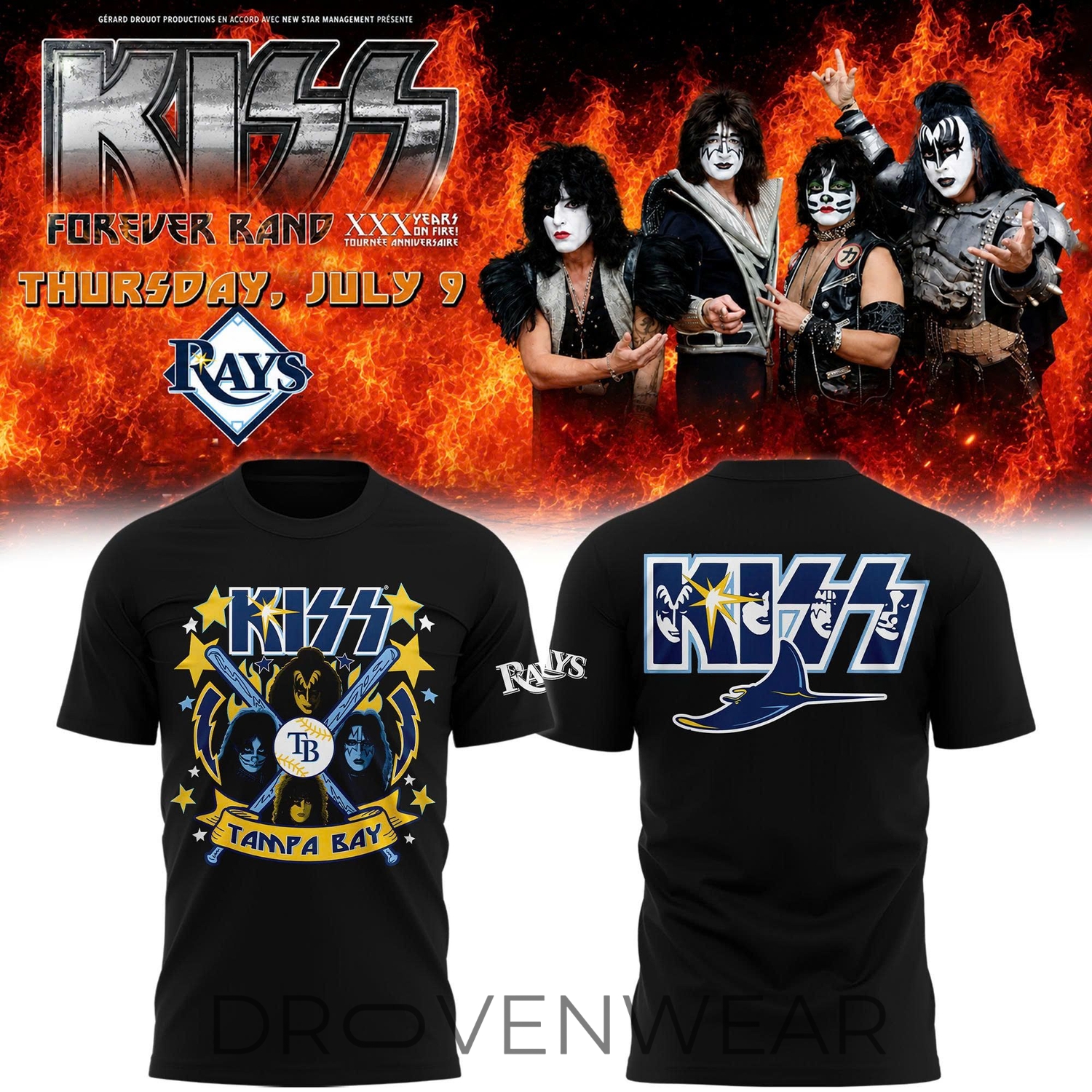 Tampa Bay Rays x KISS Forever Band XXX Years on Fire Anniversary Tour 2026 Shirt Tampa Bay Rays x KISS Forever Band XXX Years on Fire Anniversary Tour 2026 Shirt