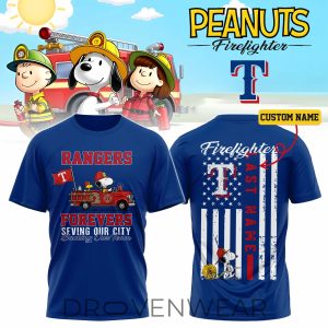 Texas Rangers Snoopy Firefighter Personalized Blue Shirt 2026 by Drovenwear.com