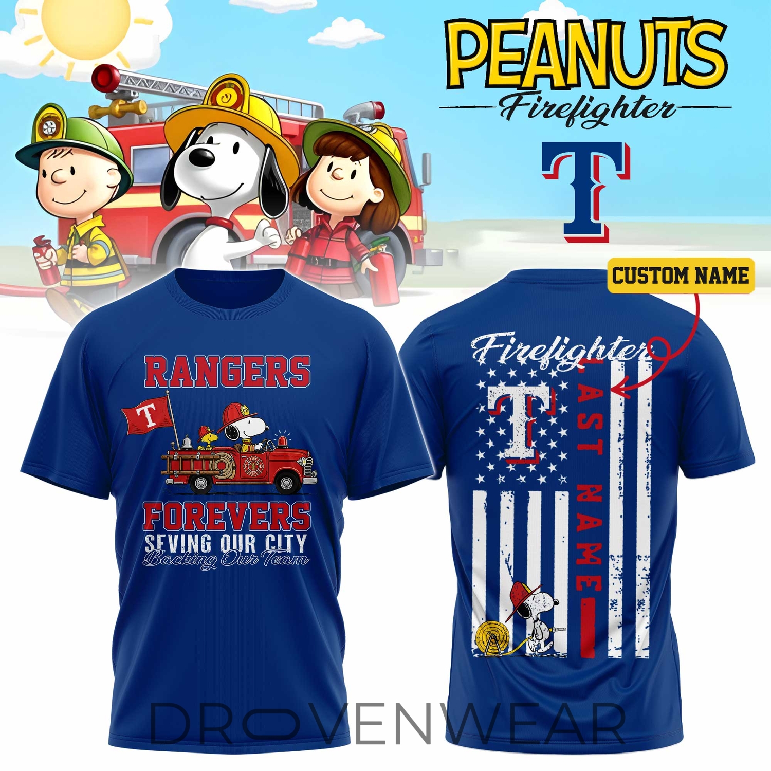 Texas Rangers Snoopy Firefighter Personalized Blue Shirt 2026 Texas Rangers Snoopy Firefighter Personalized Blue Shirt 2026