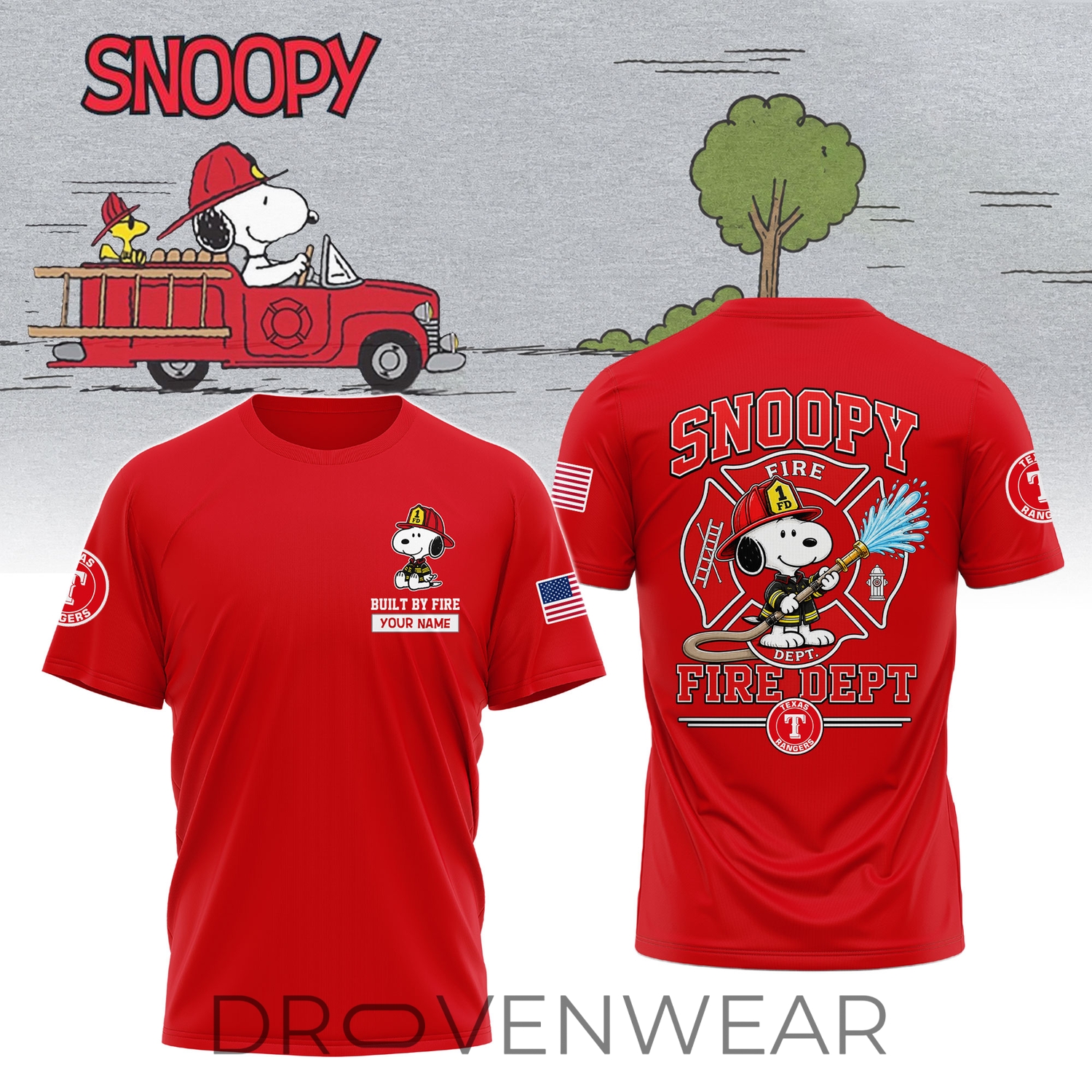 Texas Rangers Snoopy Firefighter Personalized Red Shirt 2026 Texas Rangers Snoopy Firefighter Personalized Red Shirt 2026