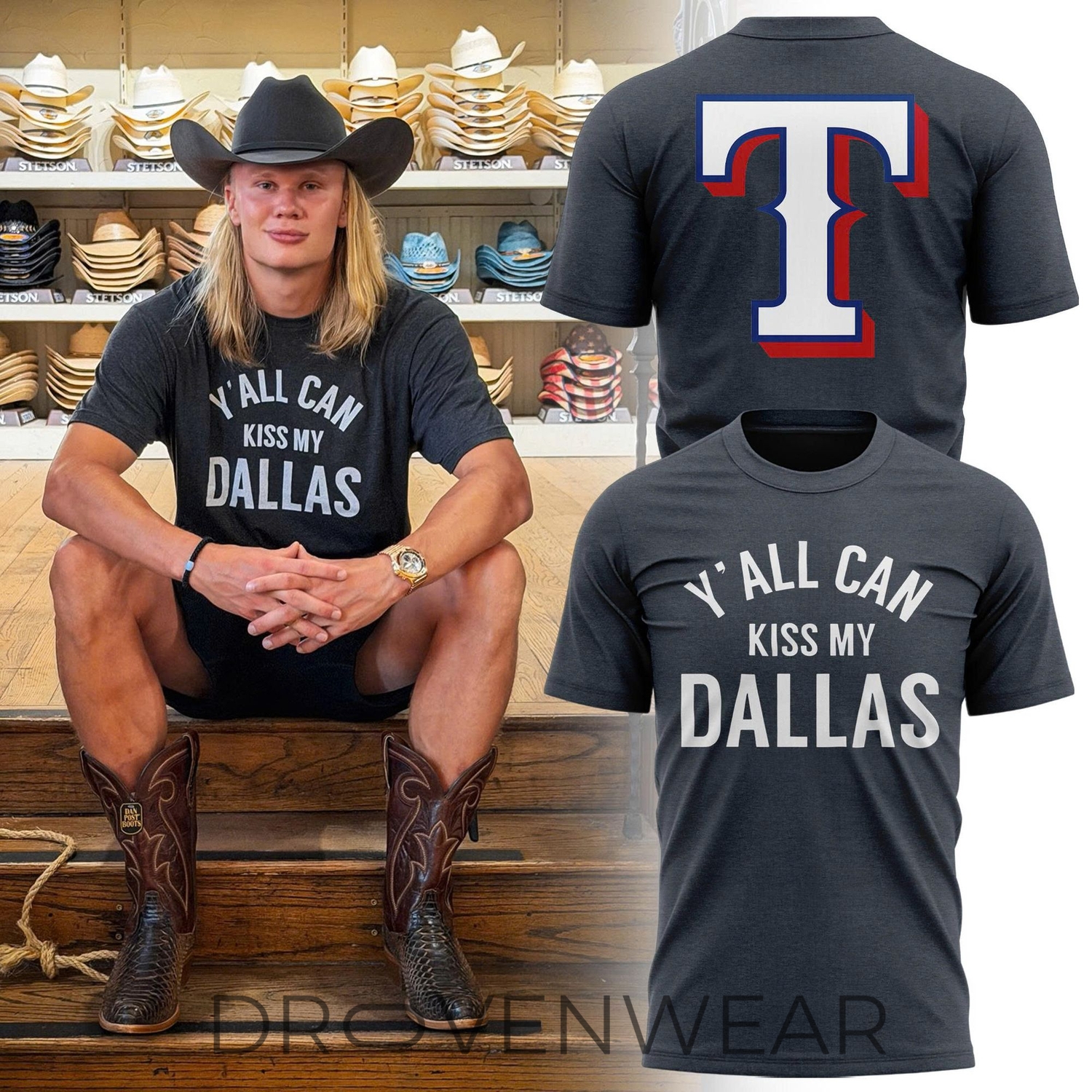 Texas Rangers x Erling Haaland Y'all Can Kiss My Dallas T-Shirt Texas Rangers x Erling Haaland Y'all Can Kiss My Dallas T-Shirt