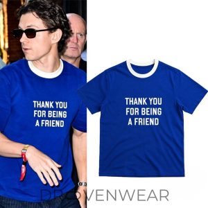 Tom Holland Blue Thank You For Being A Friend Graphic Shirt by Drovenwear.com