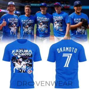 Toronto Blue Jays Kazuma Okamoto 7 Retro Baseball TShirt by Drovenwear.com