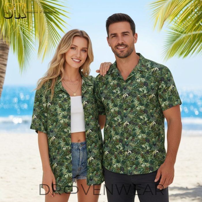 Tropical Jungle Green Hawaiian Shirt Womens - Dense Foliage Print Aloha Shirt - Image 3