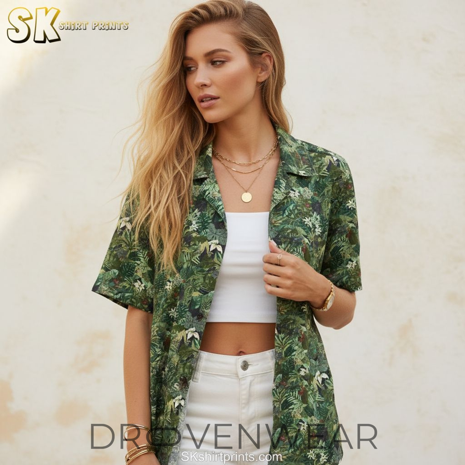 Tropical Jungle Green Hawaiian Shirt Womens - Dense Foliage Print Aloha Shirt Tropical Jungle Green Hawaiian Shirt Womens - Dense Foliage Print Aloha Shirt