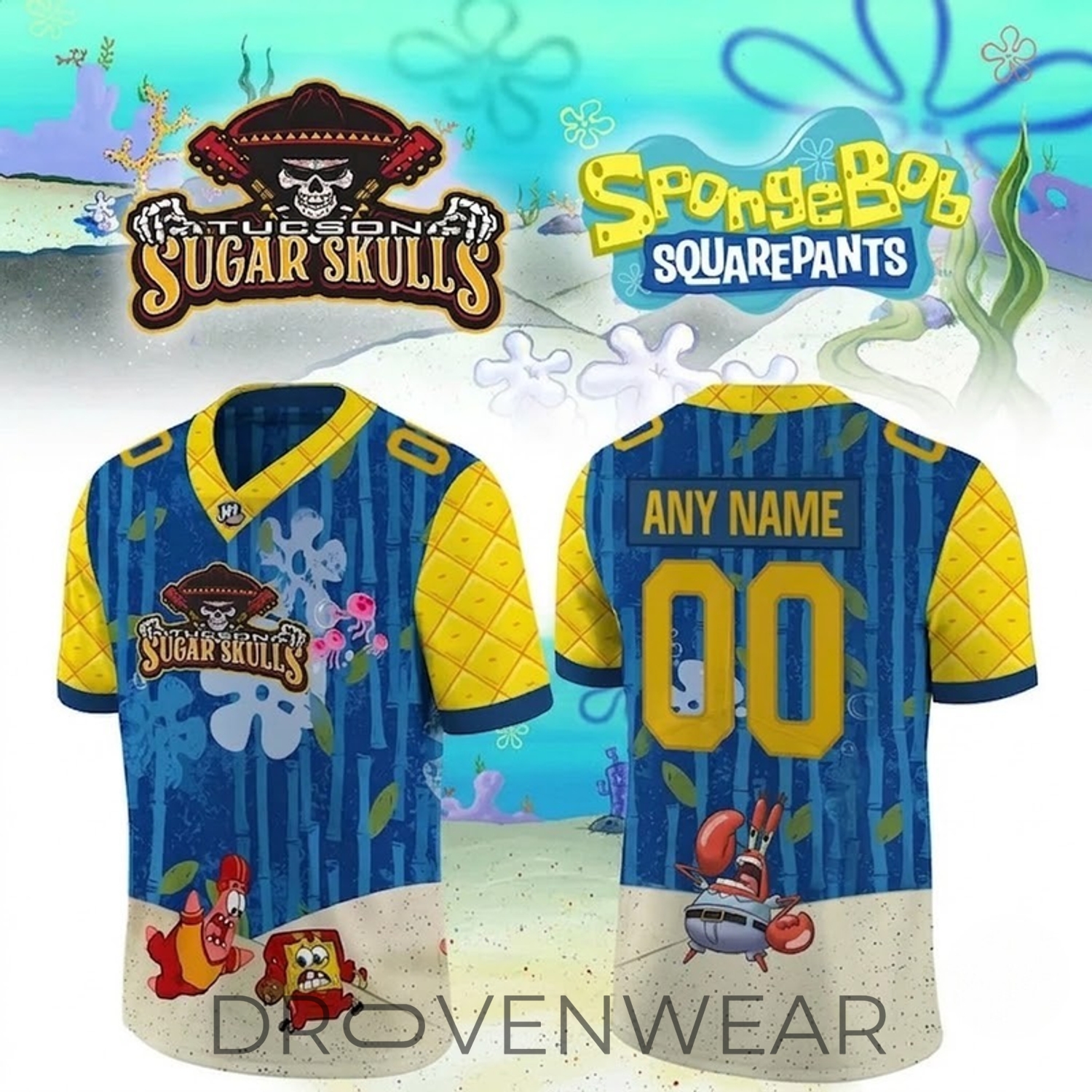 Tucson Sugar Skulls x SpongeBob SquarePants Limited Edition Football Jersey Tucson Sugar Skulls x SpongeBob SquarePants Limited Edition Football Jersey