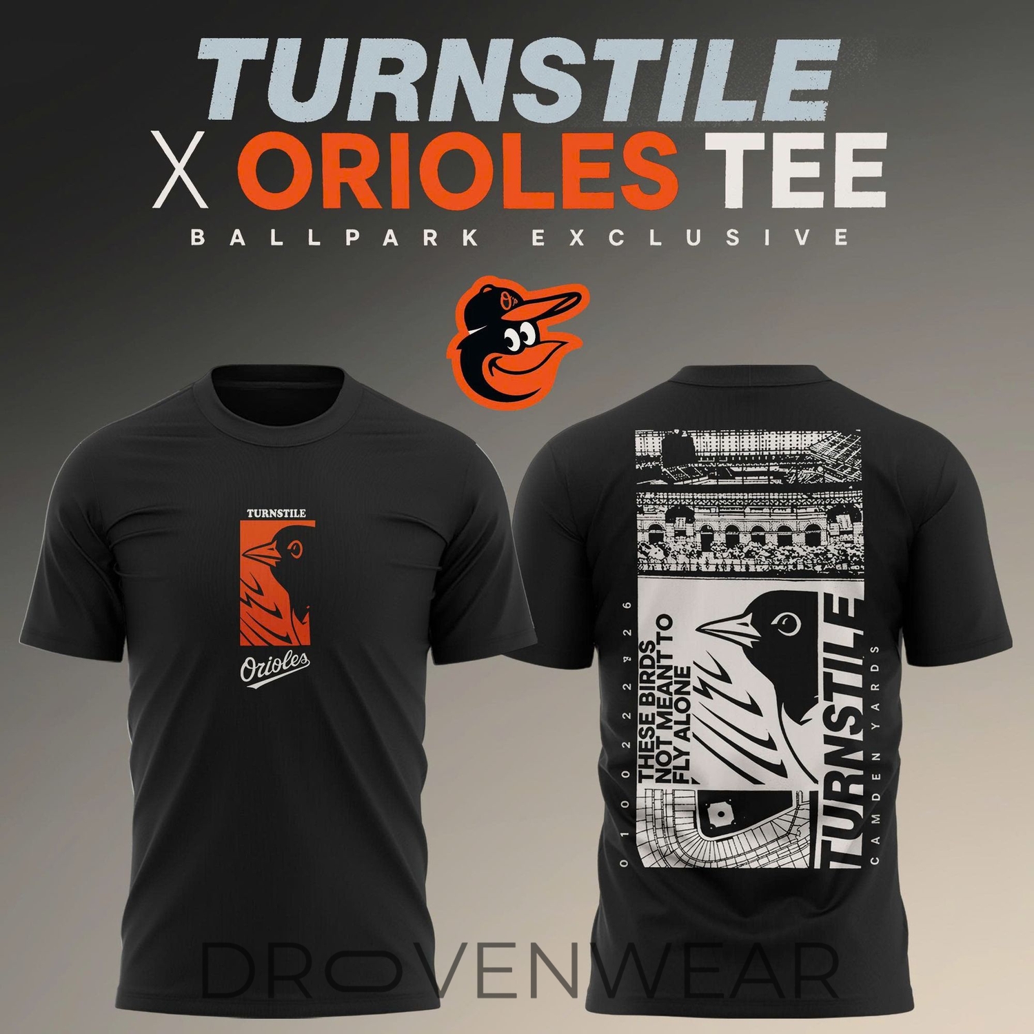 Turnstile x Baltimore Orioles Ballpark Exclusive Black Limited Edition Shirt Turnstile x Baltimore Orioles Ballpark Exclusive Black Limited Edition Shirt