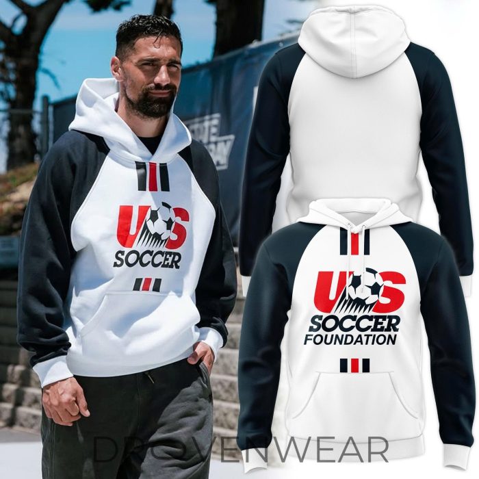 US Soccer Foundation Hoodie - Unisex Black and White Raglan Pullover Sweatshirt - Team USA Football Fan Gear Streetwear - Image 4