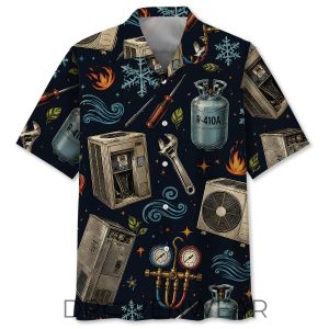Vintage HVAC Technician Hawaiian Shirt Gift for HVAC Workers by Drovenwear.com