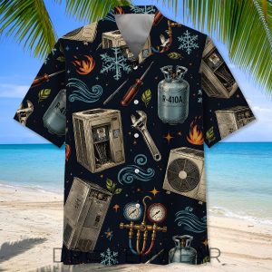 Vintage HVAC Technician Hawaiian Shirt Gift for HVAC Workers by Drovenwear.com