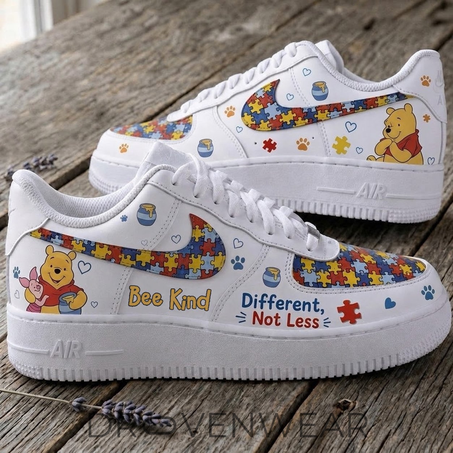 Winnie the Pooh Bee Kind Different, Not Less Autism Awareness Low Top Sneakers Winnie the Pooh Bee Kind Different, Not Less Autism Awareness Low Top Sneakers