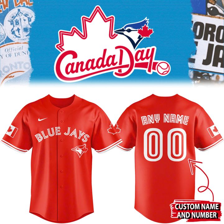 Toronto Blue Jays Canada Day Canadian Flag Red & White Baseball Jersey Toronto Blue Jays Canada Day Canadian Flag Red & White Baseball Jersey