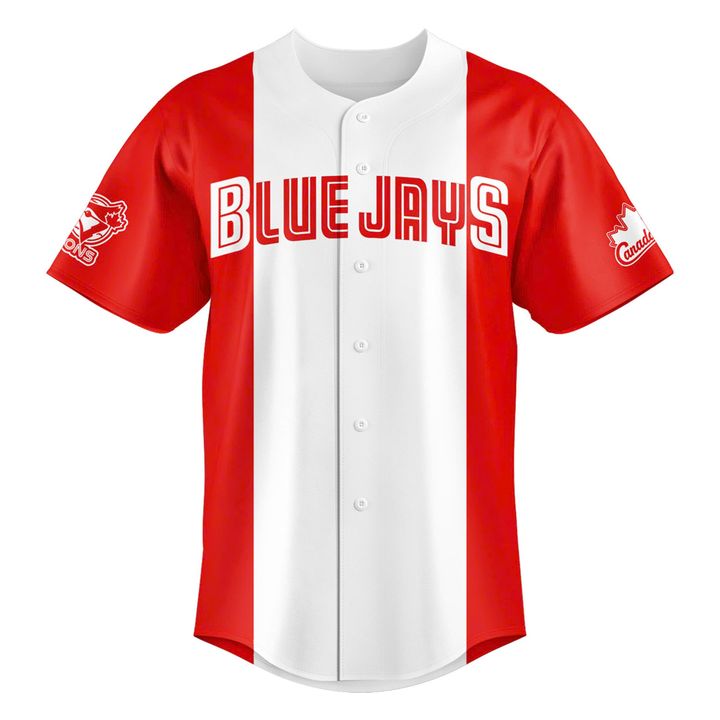 Toronto Blue Jays Canada Day Canadian Flag Red & White Baseball Jersey Toronto Blue Jays Canada Day Canadian Flag Red & White Baseball Jersey