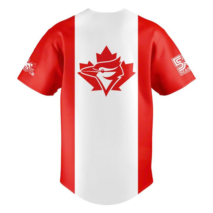 Toronto Blue Jays Canada Day Canadian Flag Red & White Baseball Jersey Toronto Blue Jays Canada Day Canadian Flag Red & White Baseball Jersey